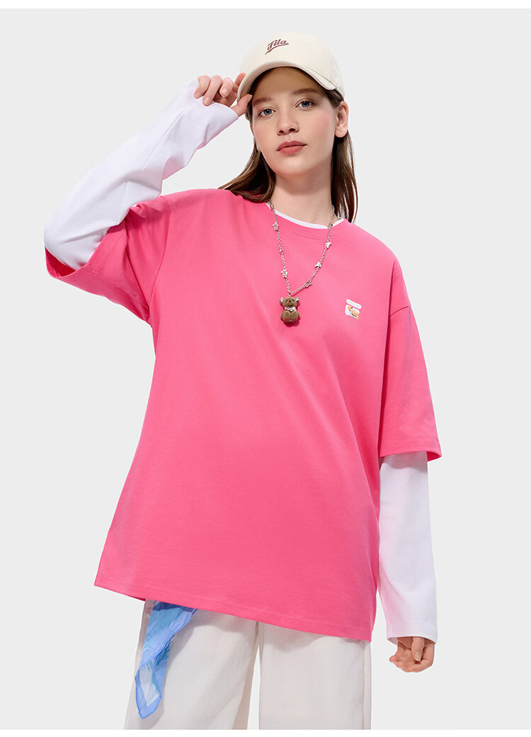 FILA FUSION Trendy Couple Short Sleeve T-Shirt 26 Summer Cute Pet Cool Loose Half Sleeve Top 23