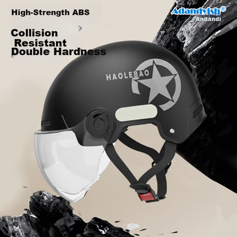 Adandyish New National Standard Class A 3C Certified Upgraded Electric Bicycle Riding Helmet Unisex Summer Autumn Lightweight Sun Protection Rainproof Adult Harley Half Helmet Matte Black-T