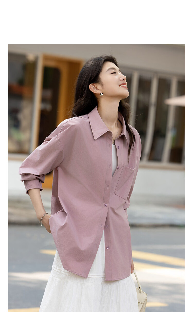 Demana [Quick-Dry Sun Protection Solona] Spring UPF50+ Simple Collar Loose Fit Petite Women's Shirt 11