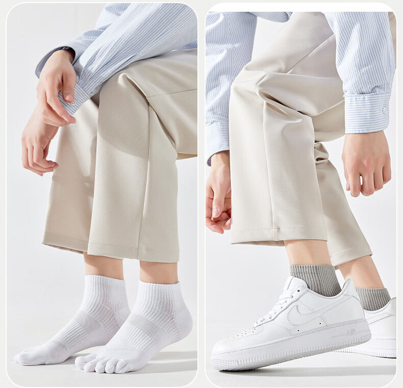 Yimian Men's Five-Toe Socks 100% Cotton 10A Antibacterial Odor-Resistant Short Socks Summer Thin Mesh Breathable Toe-Separated Ankle Socks 16