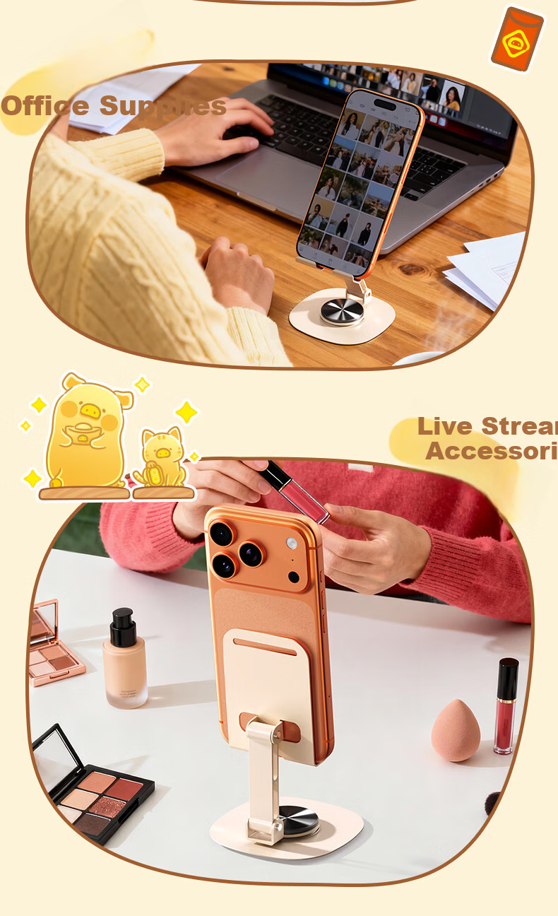 ROCK Crayon Shin-Chan Mobile Phone Stand, Desktop Tablet Stand, Live Streaming Gaming Online Class Binge-Watching, Multifunctional Metal Cute Compact Foldable Portable 360° Rotating Support Stand 5