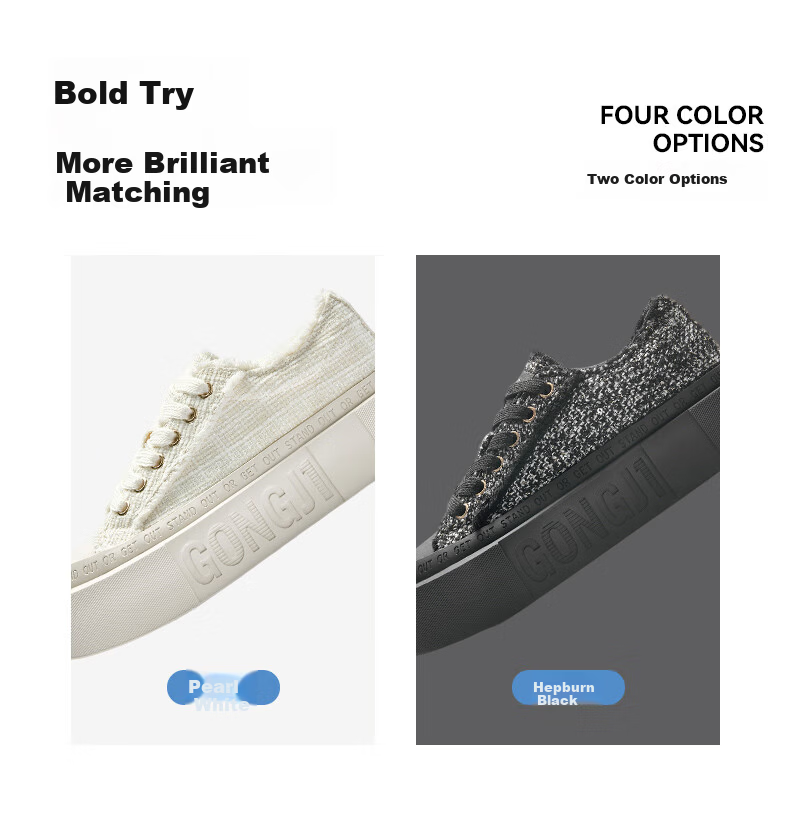 Gongji Casual Shoes Board Shoes Trendy Little Chanel Style Autumn Height Increasing Canvas Women's Shoes White 38 2