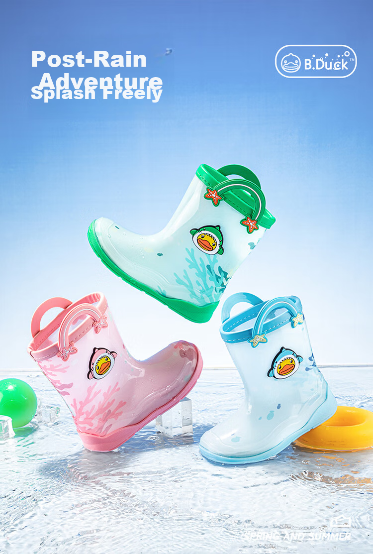 B.Duck Kids Yellow Duck Children's Rain Shoes Girls Cartoon Waterproof Water Shoes Boys Waterproof Rubber Shoes Baby Rain Boots 5913 Pink Size 26 1