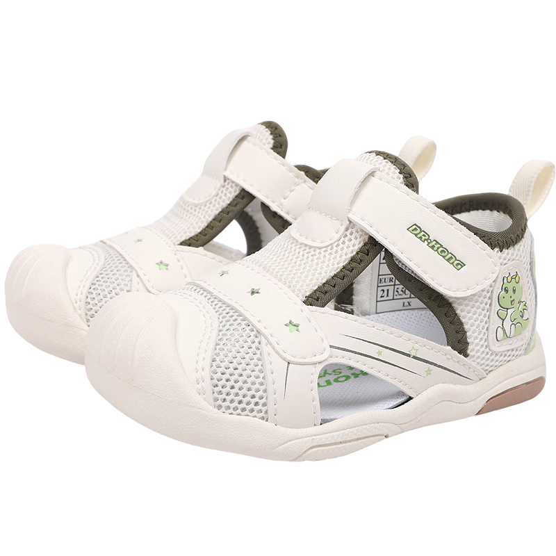 DR·KONG Summer Boys and Girls Closed-Toe Velcro Children's Sports Sandals Beige/Green Size 20