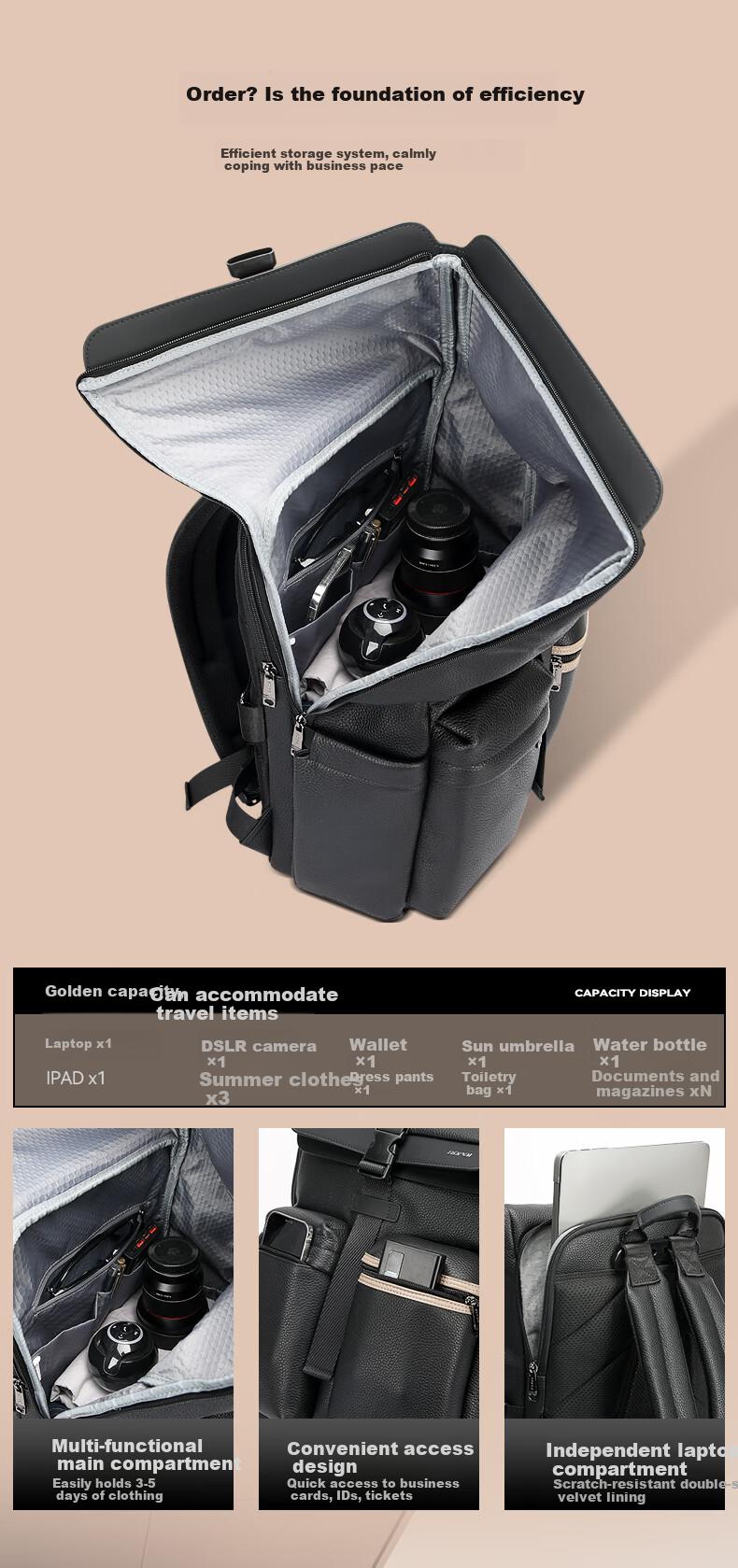 Bopai First Layer Cowhide Business Backpack for Men 16-inch Laptop Bag Travel School Bag Holiday Gift for Husband 4