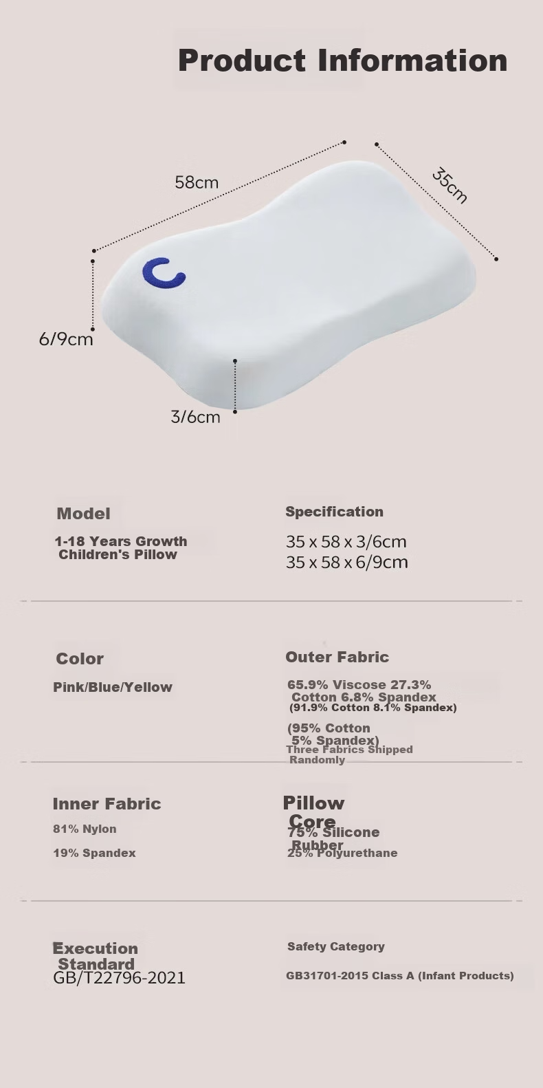 CORY Children's Pillow Baby Infant Student Washable Breathable Silicone Pillow 2.5CM - Blue (Ages 1-12) 7