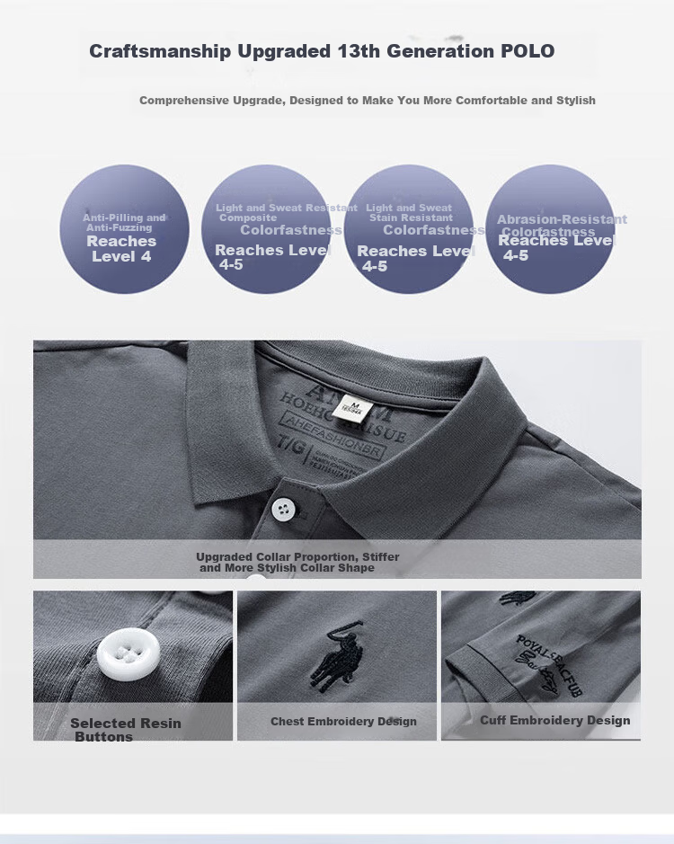 I'M DAVID Men's Summer Lightweight Breathable Polo Shirt Business Embroidered Short Sleeve T-Shirt Light Gray M 2
