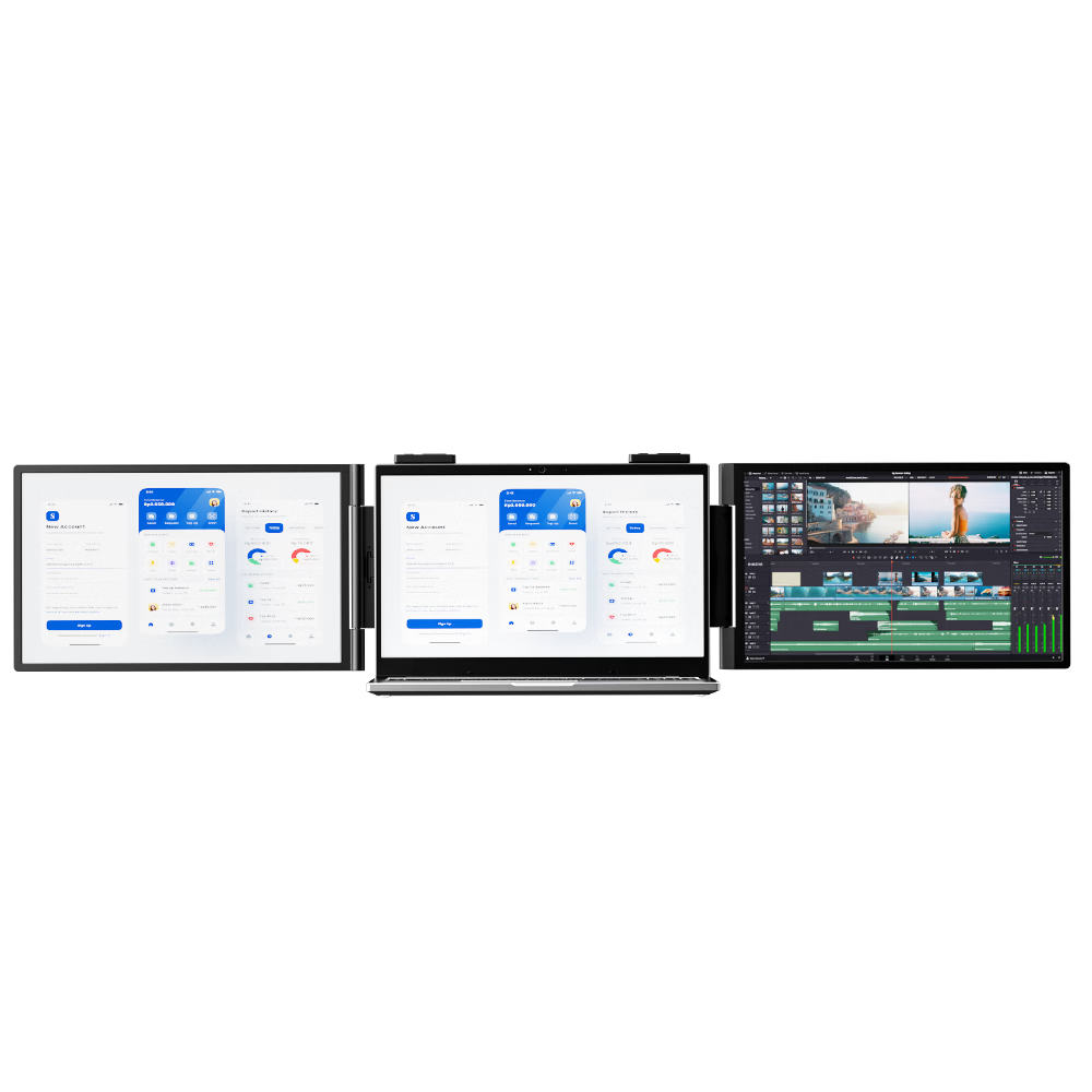 Eimio Foldable Dual-Screen Portable Monitor Right Screen Wireless Projection Triple-Screen Laptop Secondary Display Dual 14-Inch Office Stock Trading Large Screen E24W