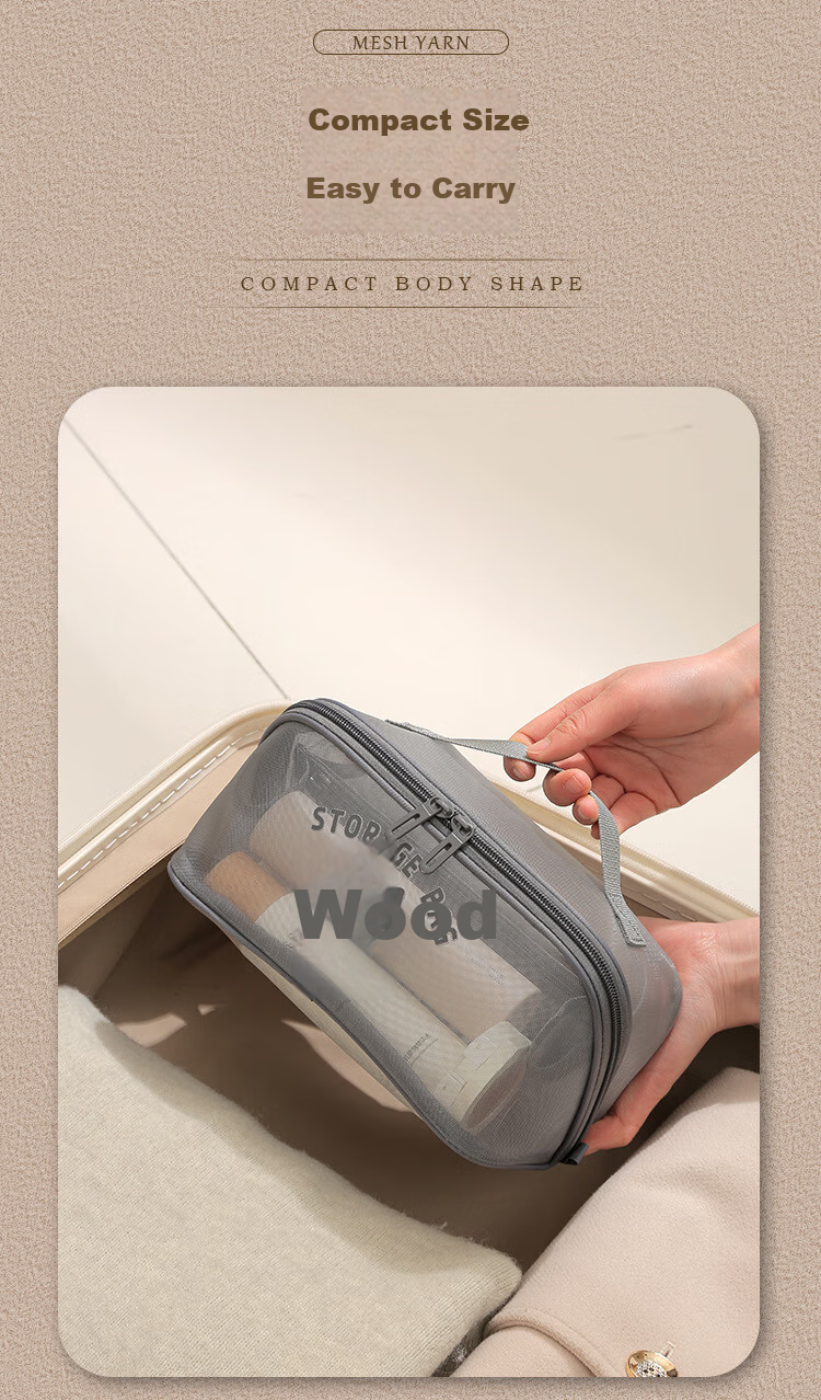 Keliang Huizi Travel Toiletry Bag Makeup Bag Portable Transparent Mesh Storage Pouch Pillow Bag Gray 7