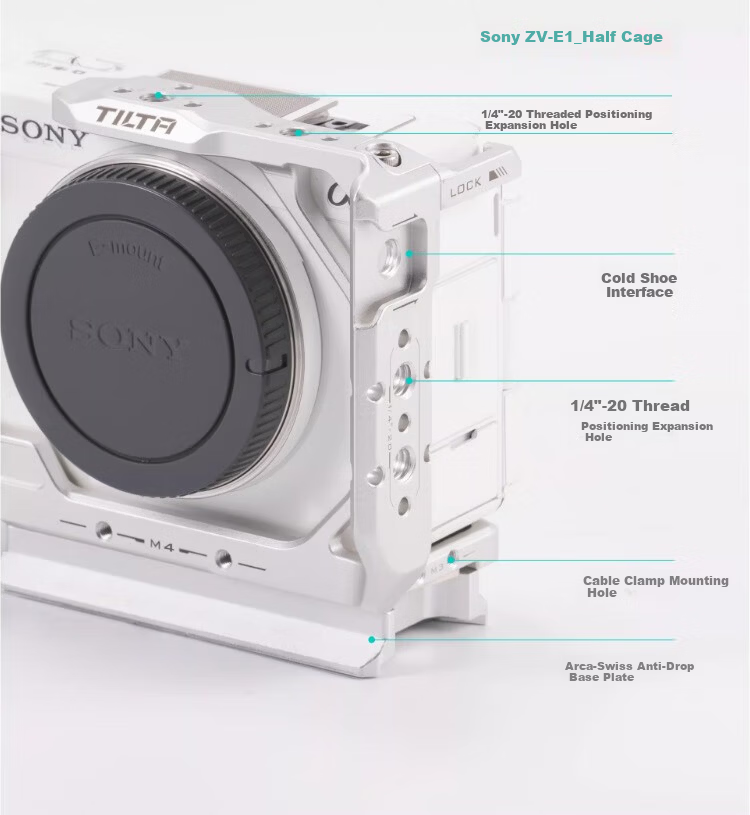 TILTA Iron Head Rabbit Cage Camera Expansion Frame for Sony ZV-E1 Camera Kit Protective Cage Compatible with Sony Mirrorless ZV-E1 Vlog Photography Expansion Accessories Full Cage - Silver 23