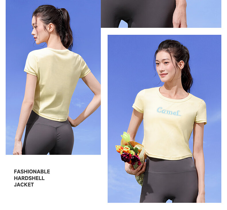 CAMEL Cotton-Feel Sports T-Shirt for Women Quick-Dry Breathable Casual Short Sleeve Top Y26BAVLZ020 Truffle Gray XL 15
