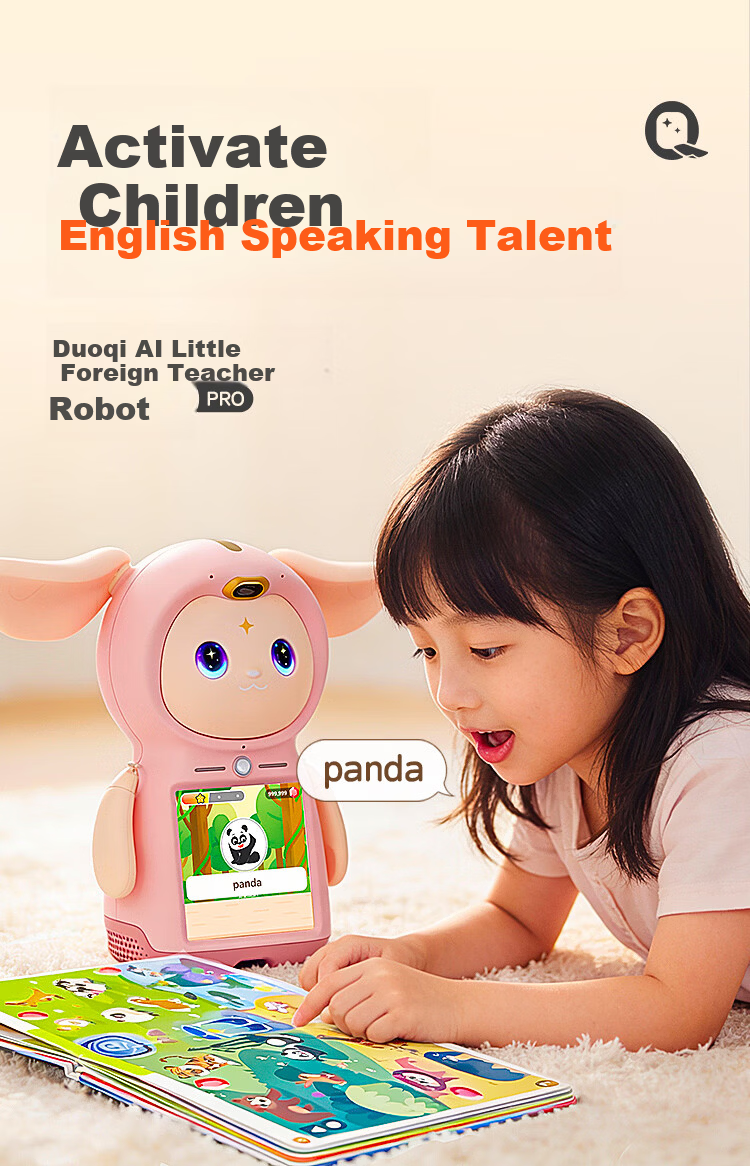 Doqee AI Little Foreign Teacher Robot PRO Pink Companion Robot English Learning Early Education Enlightenment Preschool Connection Reading Picture Book Smart Toy Children's Educational New Year Gift 1