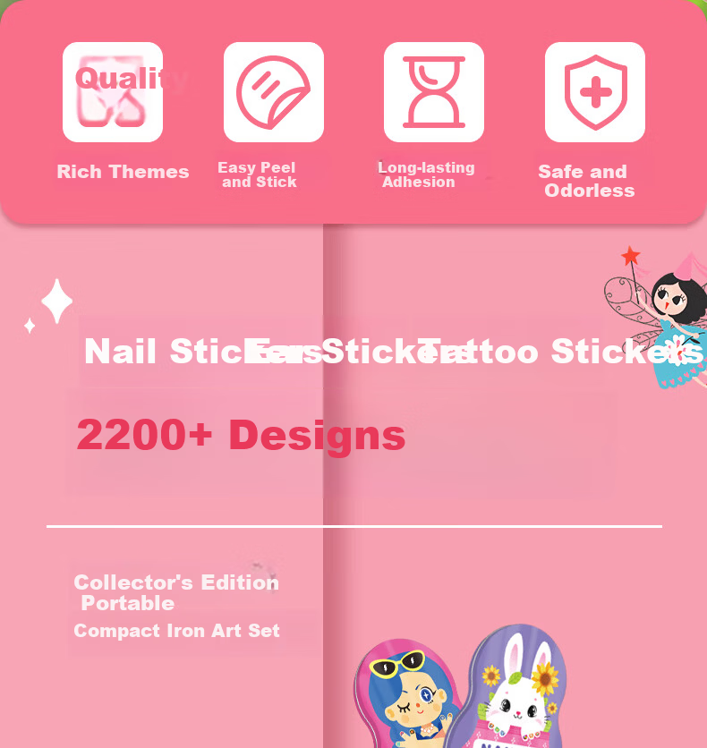 SAALIN Children's Cartoon Nail Stickers Nail Polish Set Waterproof Safe Peelable Princess Girl Toy Gift 2