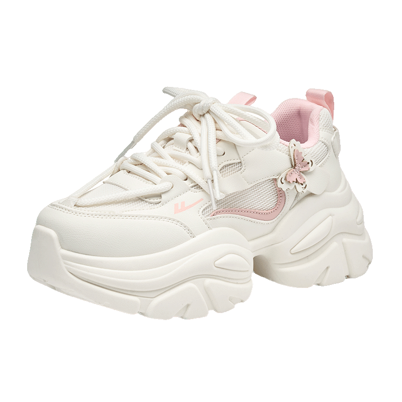 Warrior Official Women's Dad Sneakers 2026 Spring Summer New Breathable Casual Sports Shoes for Women Pink Beige Size 40