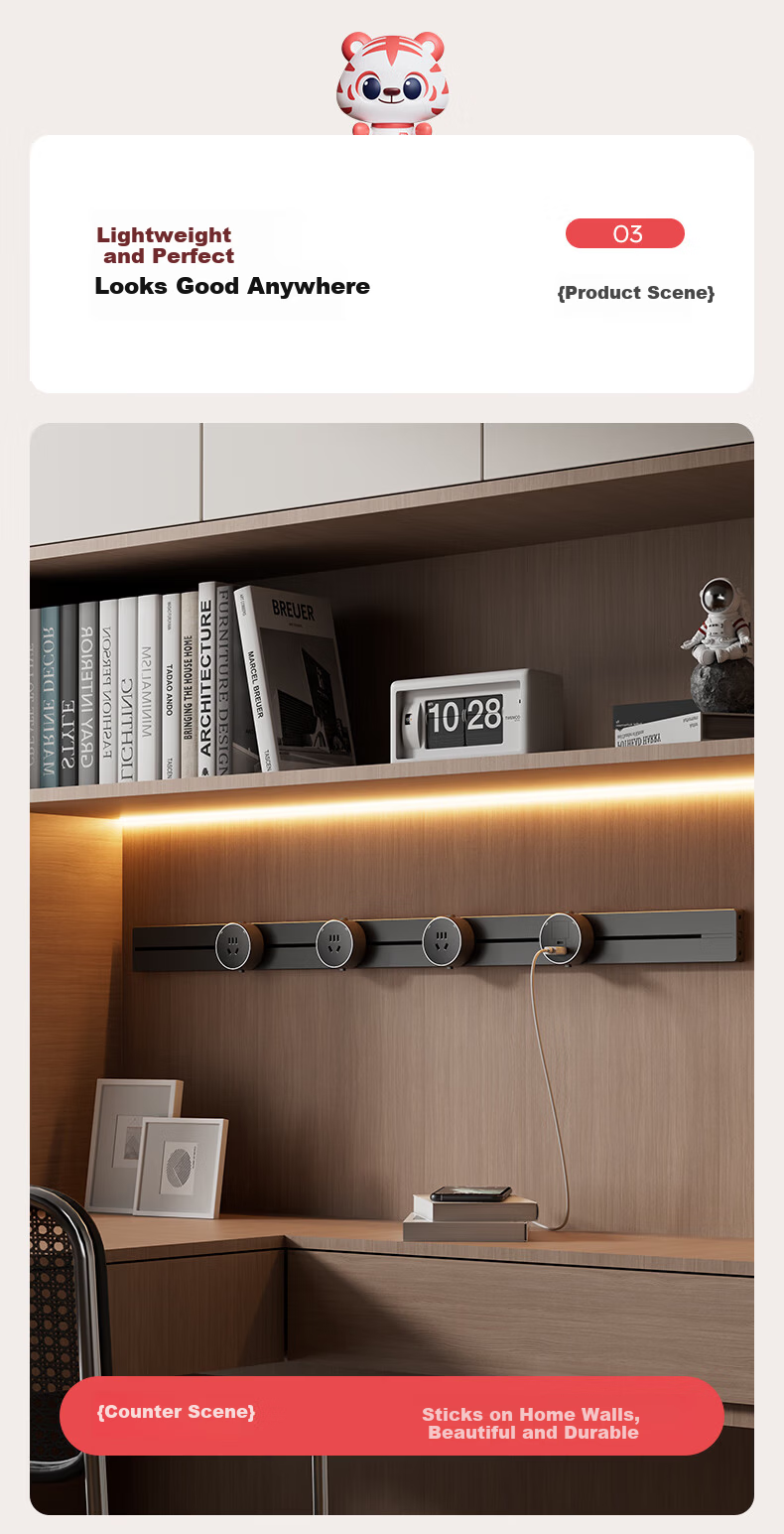 International Electric Track Socket Ultra-Thin Narrow Kitchen Side Cabinet Mini Track Power Strip Surface Mounted Wall-Mounted Rail with Independent Switch Power Rail Small Size Track 60+3+1 7
