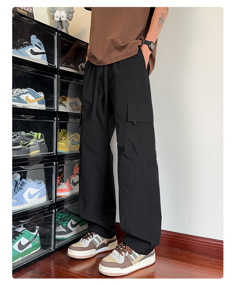 NASA GISS Collaboration Casual Pants Men Loose Fit Straight Leg Breathable Cargo Sports Trousers Black XL 15