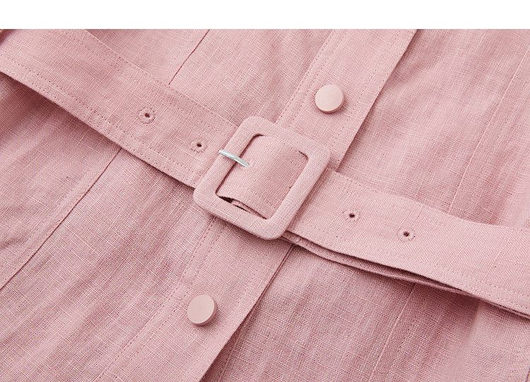 Demana [100% Linen] Spring Moray Series Stand Collar Flap Pocket Adjustable Belt Drop Shoulder Petite Women's Jacket 17