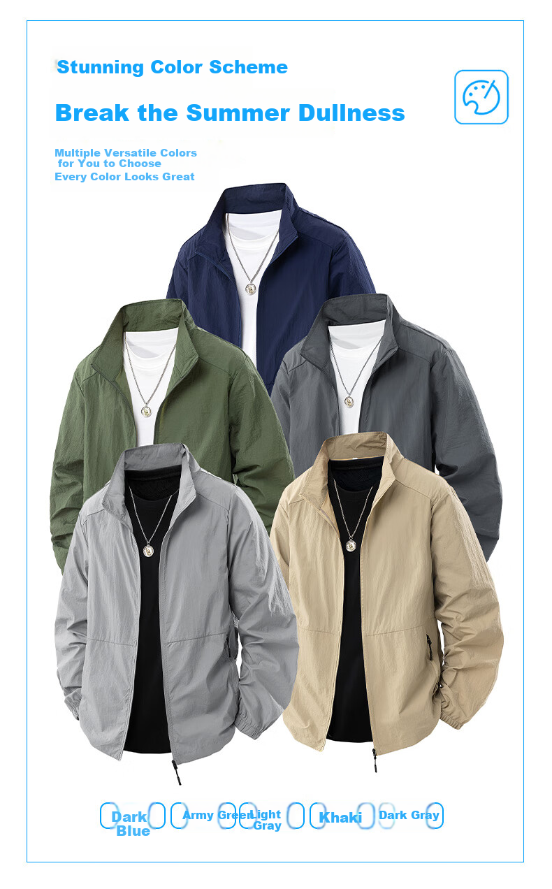 ROMON Ice Silk Sun Protection Jacket for Men Summer Quick-Dry Lightweight Youth UV Protection Coat 4