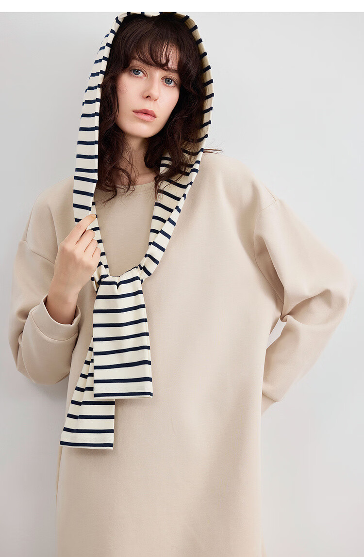 Demana Detachable Cape Hood Autumn Urban Casual Air Layer Crewneck Sweatshirt Dress Loose Slimming Women's Dress 16