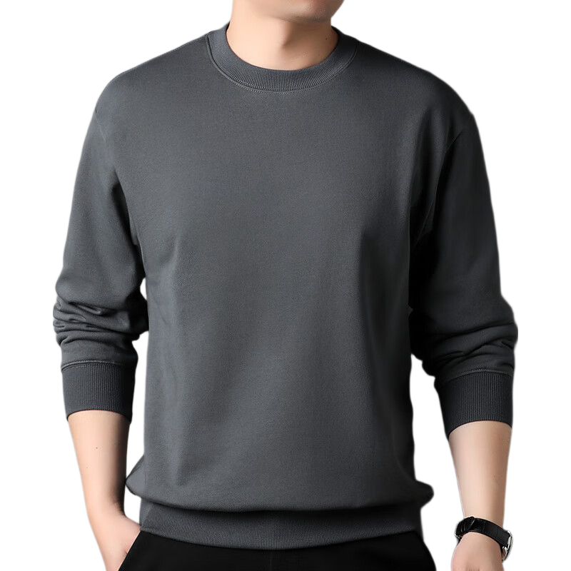 Hengyuanxiang Men's Sweatshirt 100% Cotton Crew Neck T-Shirt 15237320 Dark Night Gray 165/88A