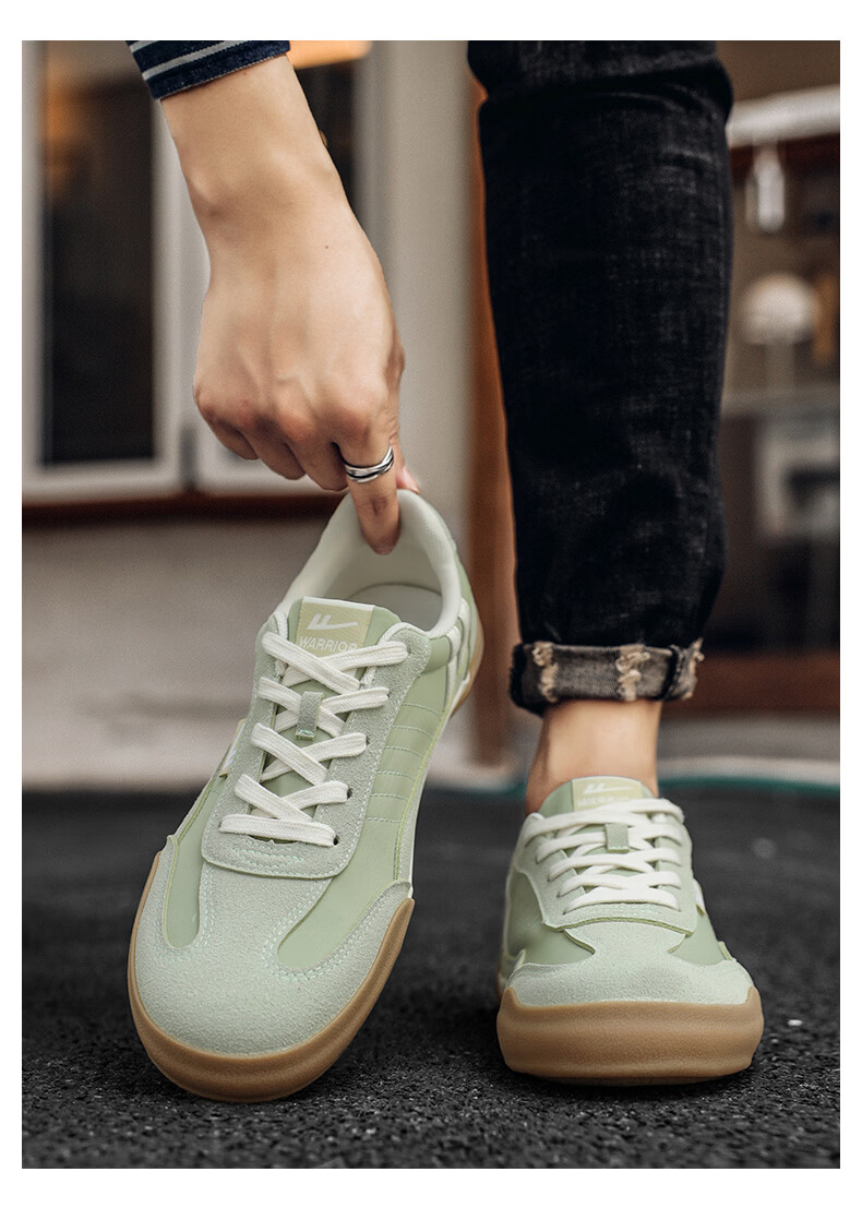Warrior Men's Spring Summer New Casual Fashion Canvas Shoes Classic Comfortable Thick Sole Sneakers Green White Size 39 8