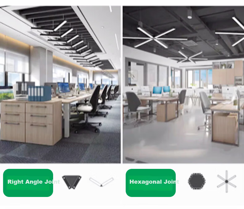 Biuyum LED Linear Light Conference Room Office Pendant Light Commercial Building Square Tube Light Black Right Angle White Light 40W 1200*95*40mm [1 Piece] 9