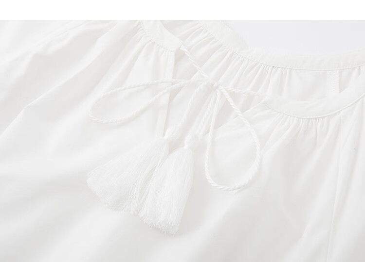 Demana Fresh Cotton Summer Elegant Tassel Ribbon Waist Slimming Conceal Body Dress for Women High-End Feel 12