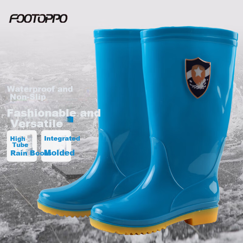 FOOTOPPO Women's Waterproof Rain Boots Fleece-Lined Mid-Calf High Tube Rubber Shoes Adult Waterproof Long Boots
