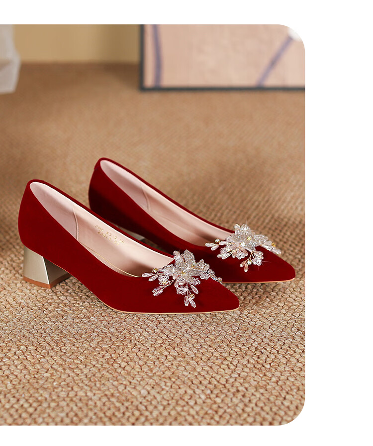 ZHR Valentine's Day Women's High Heels Bride Stiletto Wedding Shoes with Rhinestones and Pearls K312 Red Size 38 18
