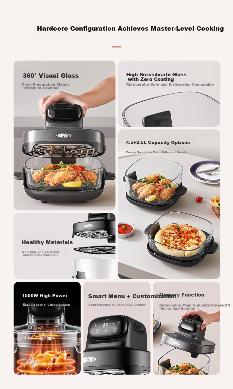 DU PONT 2.5L High Borosilicate Glass Jar Accessory (Air Fryer Large Capacity 0 Coating Visual Multifunctional Electric Fryer Non-stick Easy to Clean Electric Oven Frying and Baking Combo) 2