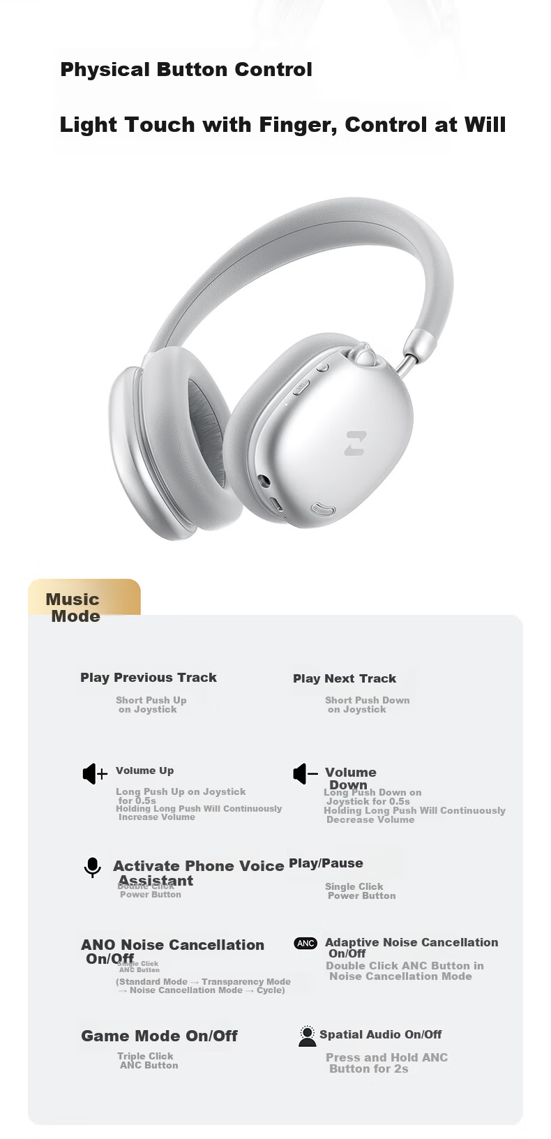 Havit Over-Ear Bluetooth Headphones ANC Active Noise Cancellation Deep Bass Wireless Headset Long Battery Life for Computer Online Classes Gaming Sports Compatible with Apple Huawei Xiaomi H668BT Black 27