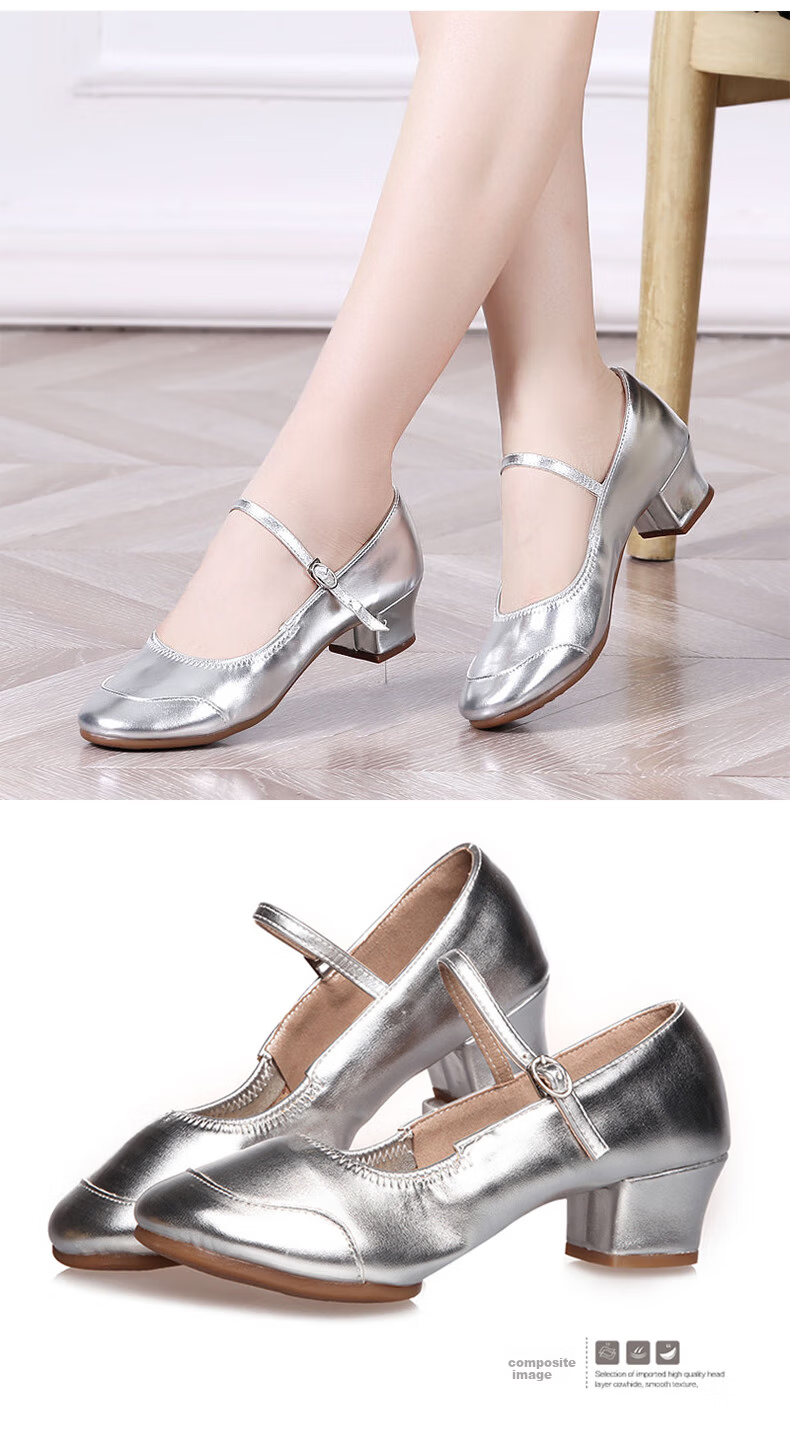 FOOTOPPO Women's Silver Soft Sole Dance Shoes Ballroom Dance Shoes Square Dance High Heel Dance Shoes for Women 8