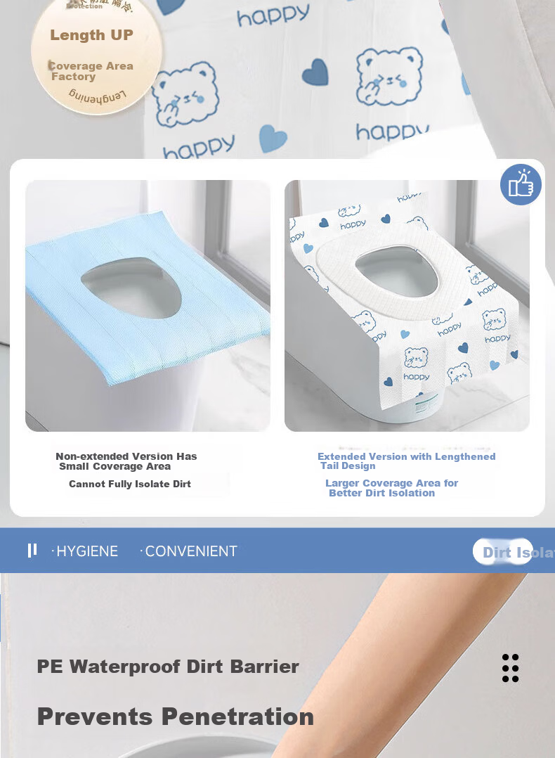 Qihaiqiu Disposable Toilet Seat Covers Thickened Three-Layer Blue Bear 10-Pack for Hotel Travel Maternity Postpartum Use 5