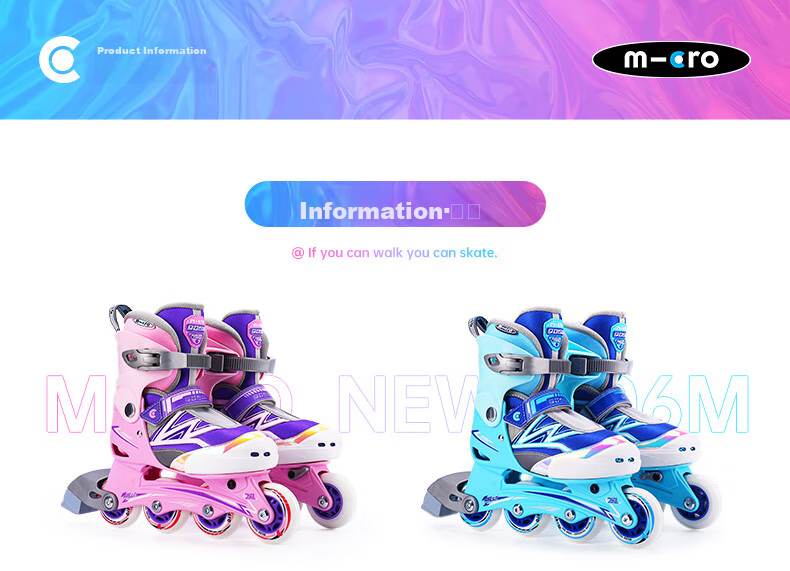 Micro Maiguo Roller Skates, Micro Children's Inline Skates for Boys And Girls, Roller Sports, 906M Pink Set, Size M 4