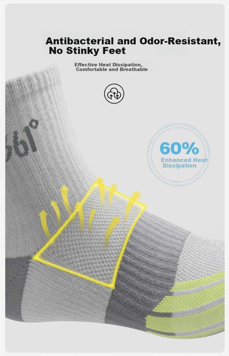 361° Men's Summer Sweat-Absorbing Odor-Resistant Mid-Calf Running Outdoor Sports Socks Mixed Colors [6 Pairs, One Size] 6