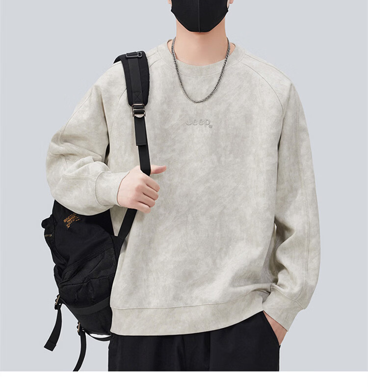 JEEP Men's Tie-Dye Long Sleeve T-Shirt Sweatshirt Loose Fit Base Shirt Gray 3XL Spring Autumn 9