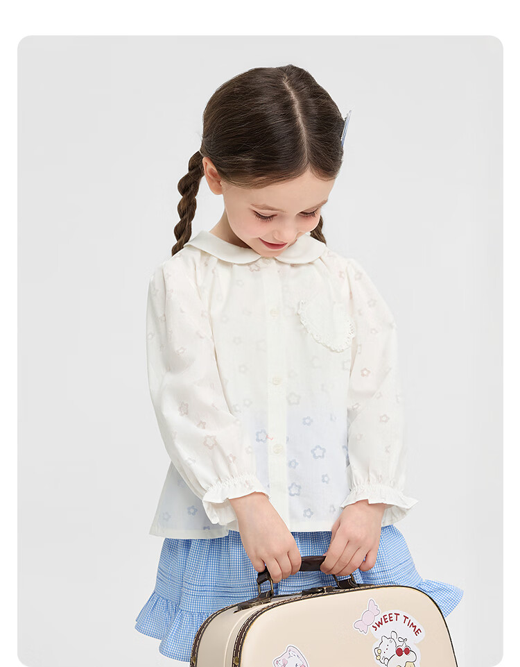 Balabala Girls' Shirt Children's Long Sleeve 2026 New Spring Summer Baby Cute Pocket Top Delicate Sweet 18