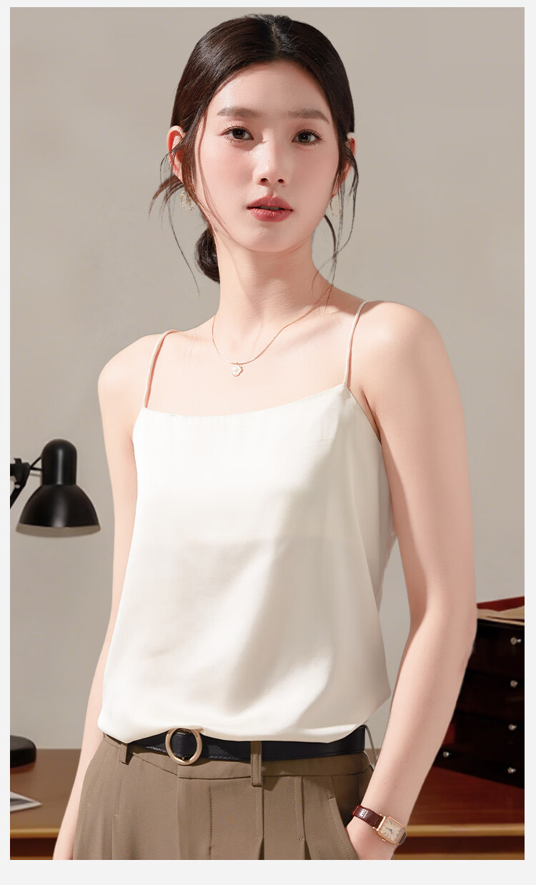 Herbal Original Color Camisole for Women [Camellia Moisturizing] Summer Versatile Ice Silk Satin Off-Shoulder Top for Suit Inner Wear 6