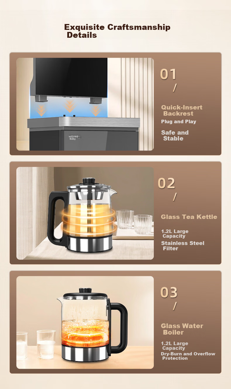 MeiLing High-End Large Capacity Tea Bar Machine Home Living Room Bottom-Loading Tea Bar Cabinet Spray Boil Tea Vertical Water Dispenser Anti-Overflow Anti-Dry Burn Kettle MY-H337 Small Fountain MAX3.0 15