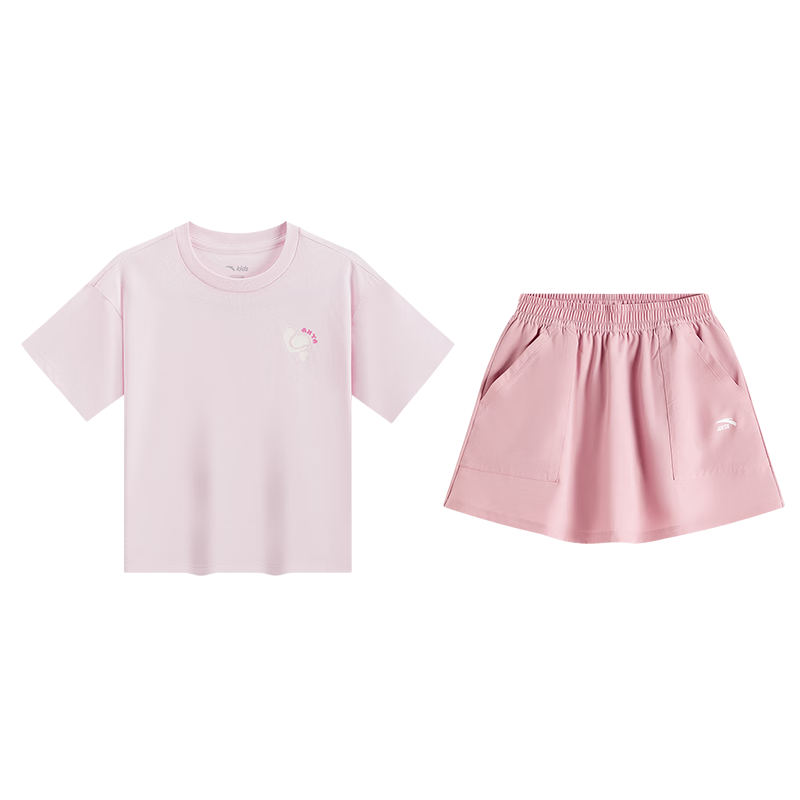 Anta Kids Sports Set Girls 2026 Summer Breathable Skin-friendly Cotton Short Sleeve Skirt A62626702