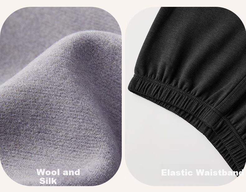 Grace Men's Thermal Fleece-Lined Thickened Winter Silk Wool Knee Support Sleep Pants Autumn Inner Fleece Trousers 16
