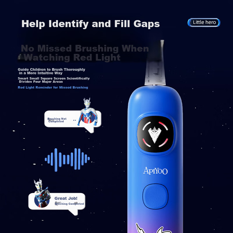 ApiYoo A9pro-F Ultraman Children's Electric Toothbrush with Voice, Leak Prevention, Reminder, Soft Bristles And Gum Protection for Boys And Girls Ages 3-6 Student Holiday Birthday Gift