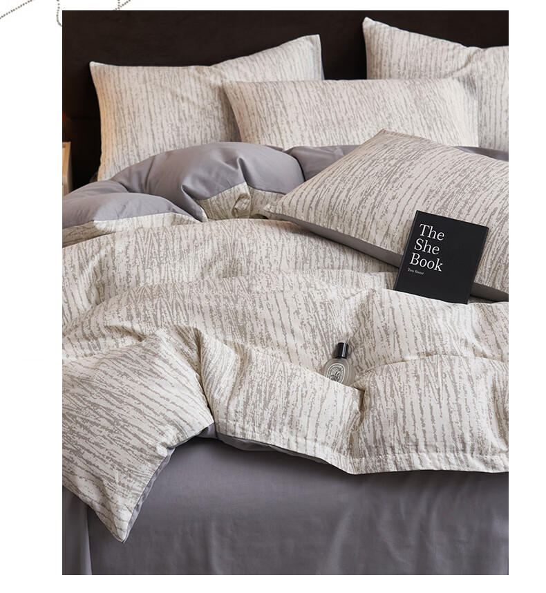 MUJI 100% Cotton Four-Piece Bedding Set, All Cotton Bed Sheet and Duvet Cover, King Size 220x240cm for 1.8/2.0m Bed 3