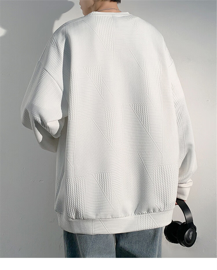 MARK FAIRWHALE Men's Sweatshirt Spring and Autumn Trendy Brand Crewneck Jacket Plus Size Loose Fit Black XL 11