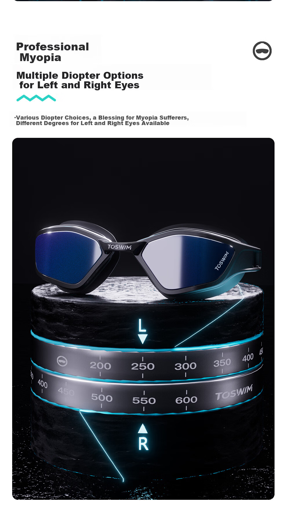 TOSWIM Prescription Swimming Goggles for Men and Women, Waterproof Large Frame, Professional Anti-Fog, High Definition, 700 Degree, White Transparent 4