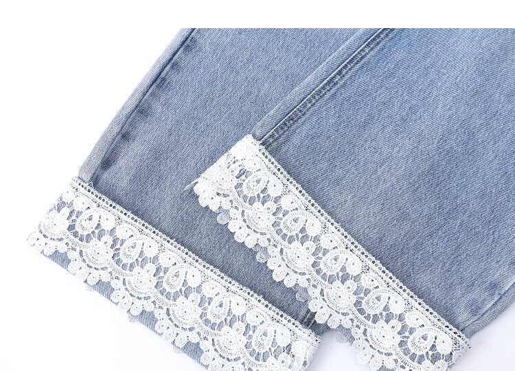 Demana [Hidden Meat Expert] Spring Cloud Soft Cotton 3D Mid-High Waist Lace Trim Loose Petite Women's Jeans 14