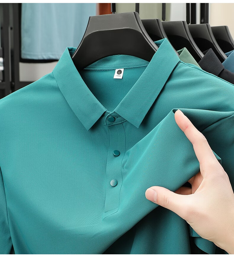 ROMON Father's Day Gift Men's Summer Ice Silk Quick-Dry UV Protection Breathable Polo Shirt Short Sleeve T-Shirt 18