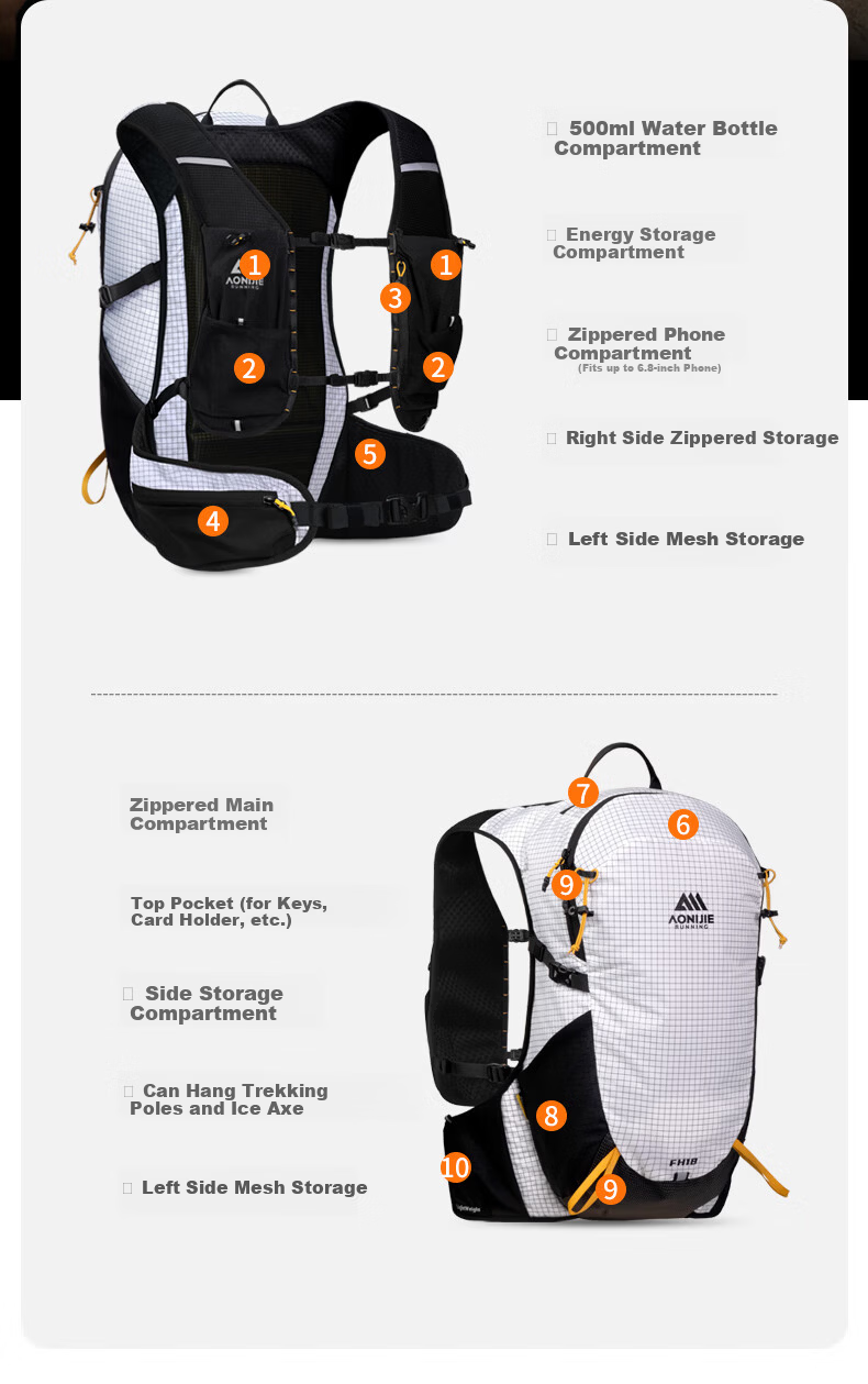 AONIJIE Lightweight Outdoor Hiking Backpack Large Capacity Professional Waterproof Travel Rucksack Unisex Shoulder Bag 6