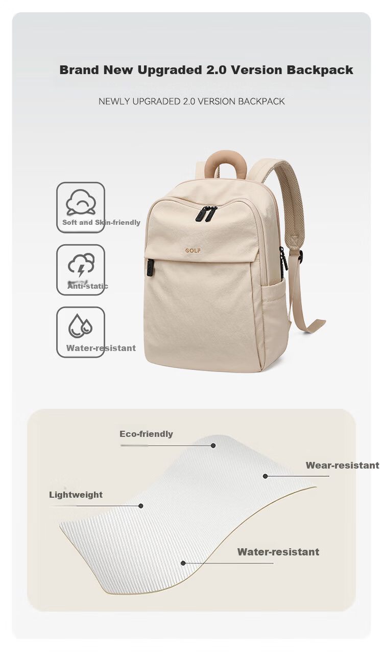 GOLF Lightweight Women's Backpack 14-inch Laptop Bag Casual Travel Backpack Business Student School Bag Large Capacity 6
