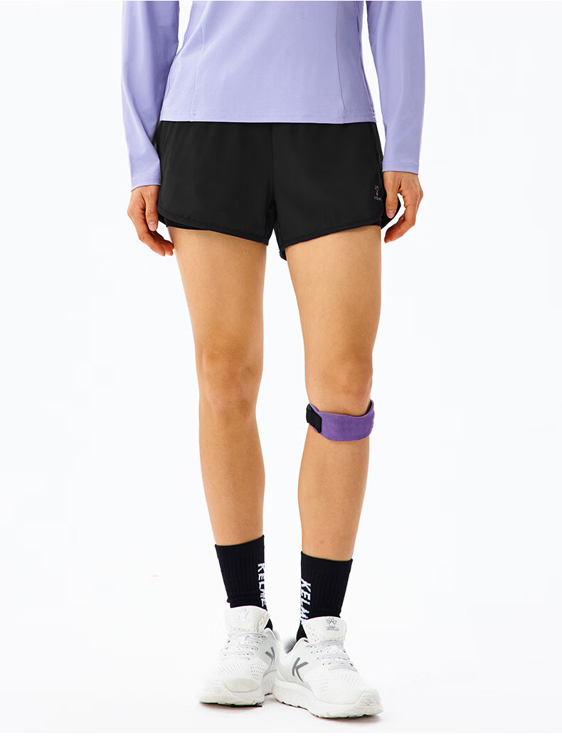 KELME Women's Quick-Dry Running Training Anti-Exposure Fake Two-Piece Sports Shorts Agate Black L 9